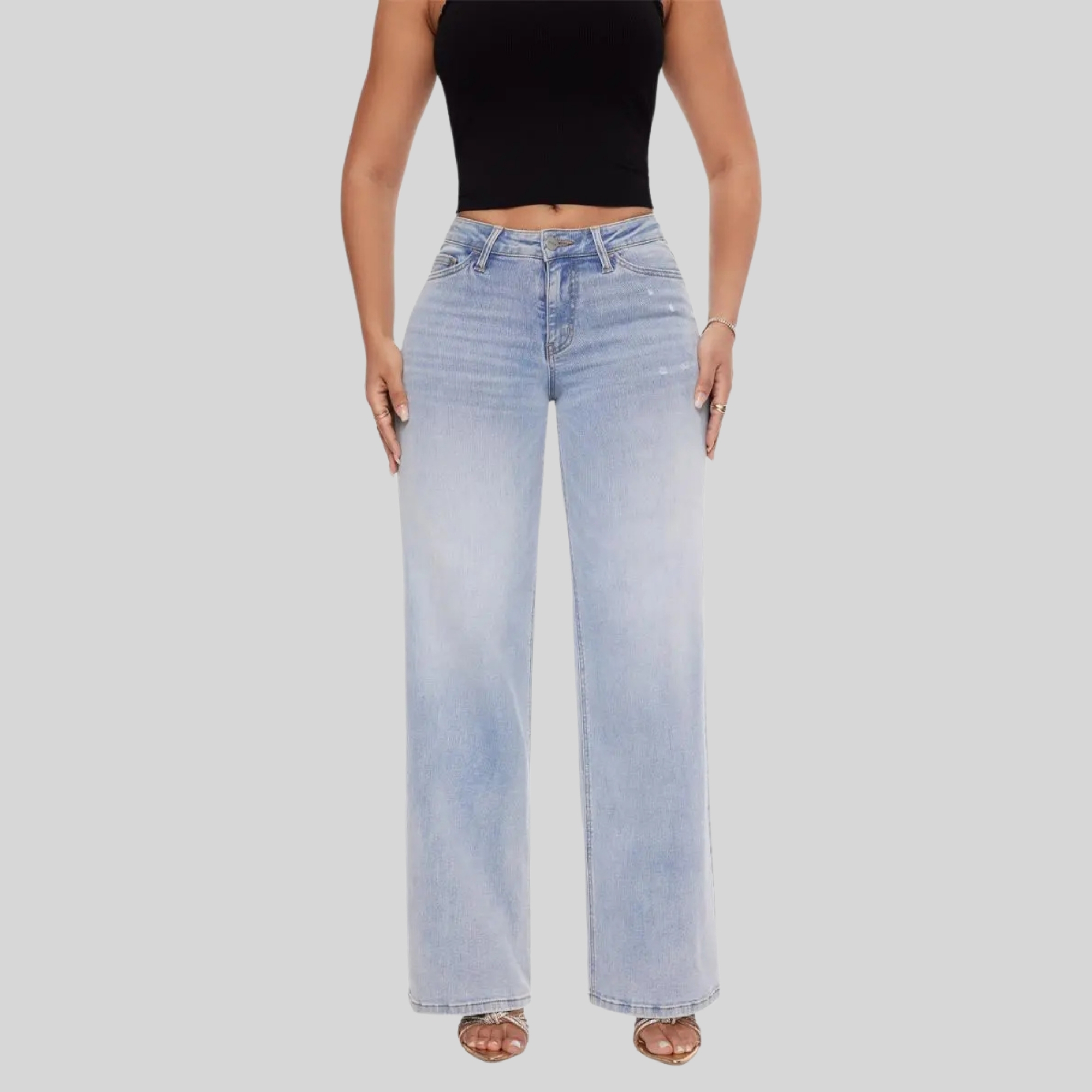 Mid low Rise Baggy Stretchy Wide Trousers for Women