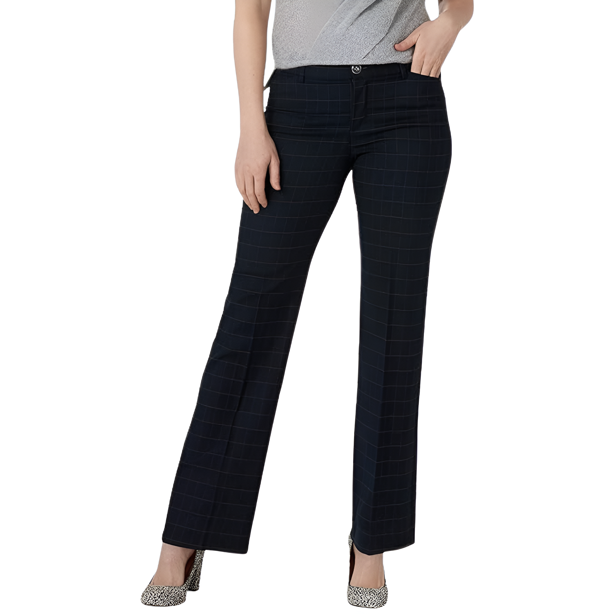 Mid Rise Regular Fit Work Trousers Pants For Women