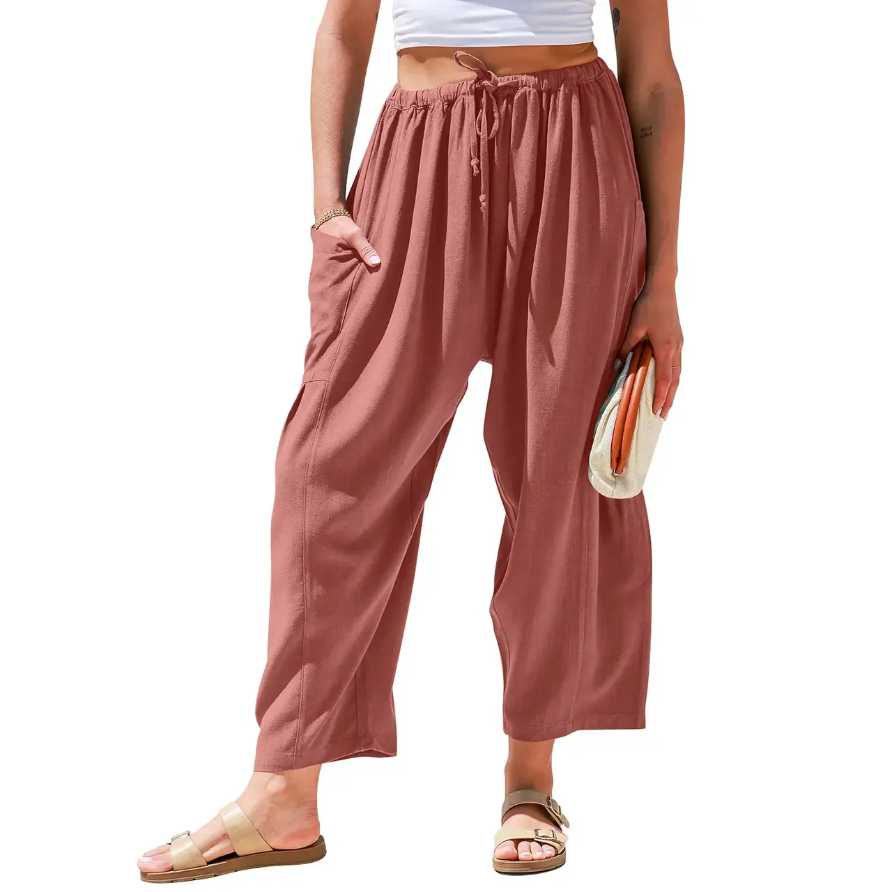 Oversize Summer Vacation Outfits Pants With Pockets 