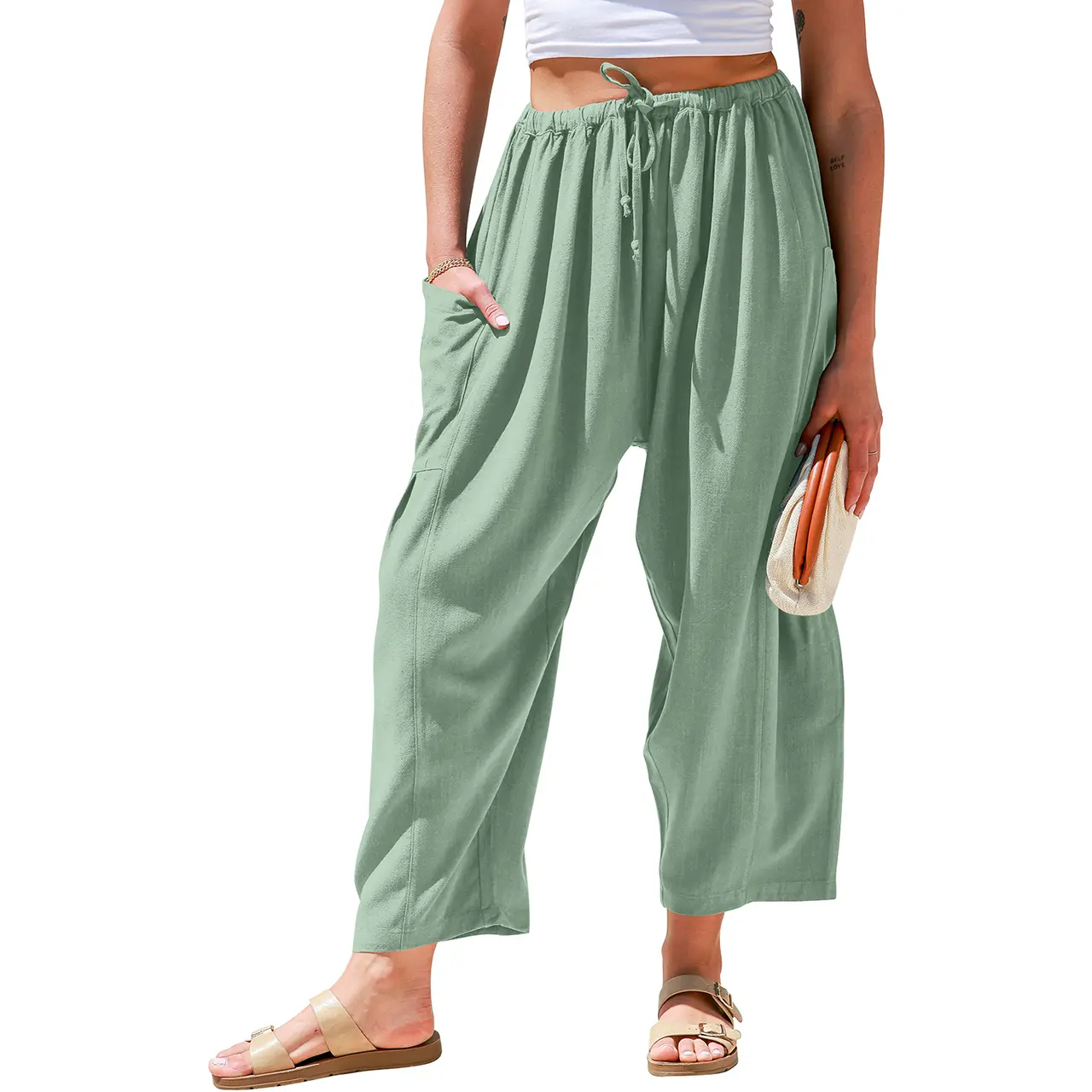 Oversize Summer Vacation Outfits Pants With Pockets 