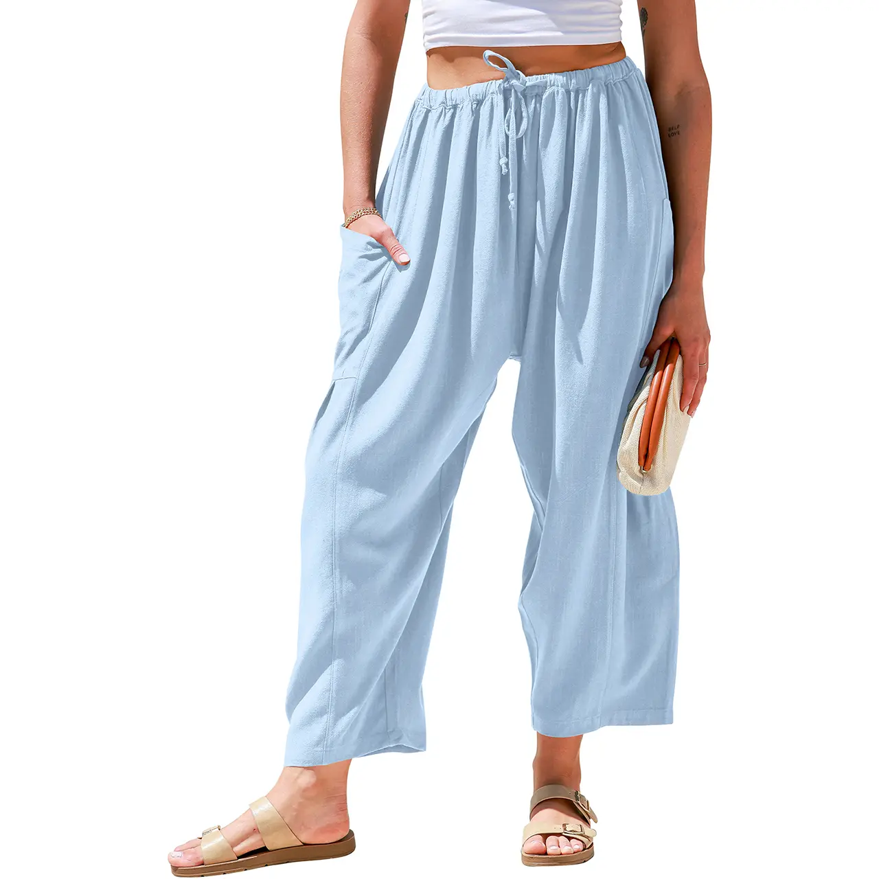 Oversize Summer Vacation Outfits Pants With Pockets 