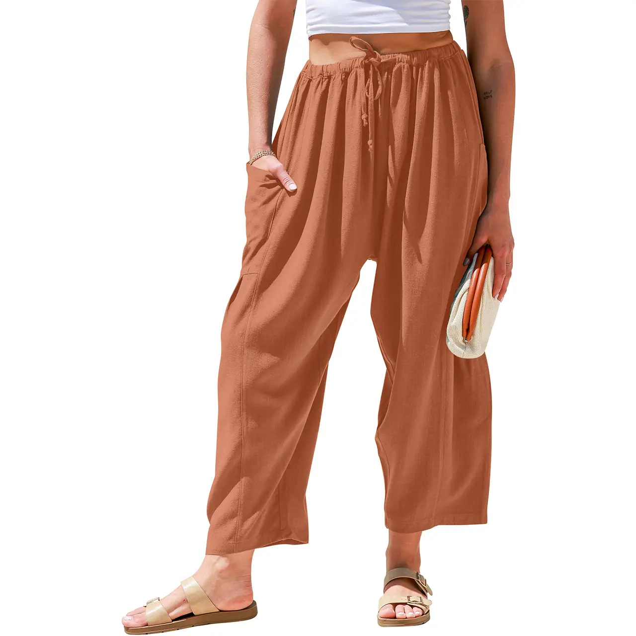 Oversize Summer Vacation Outfits Pants With Pockets 