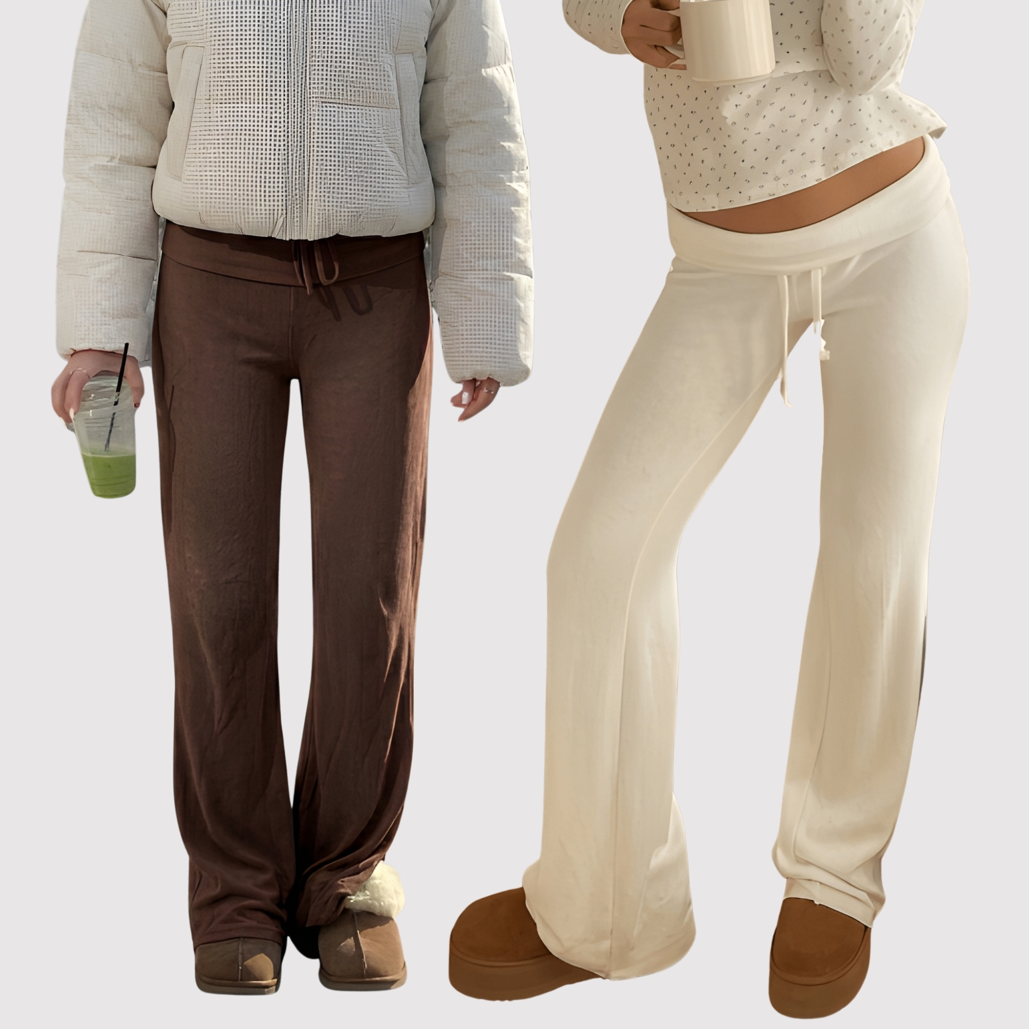 Pack Of 2 Straight Fit Casual Lounge Trousers With Drawstring For Women
