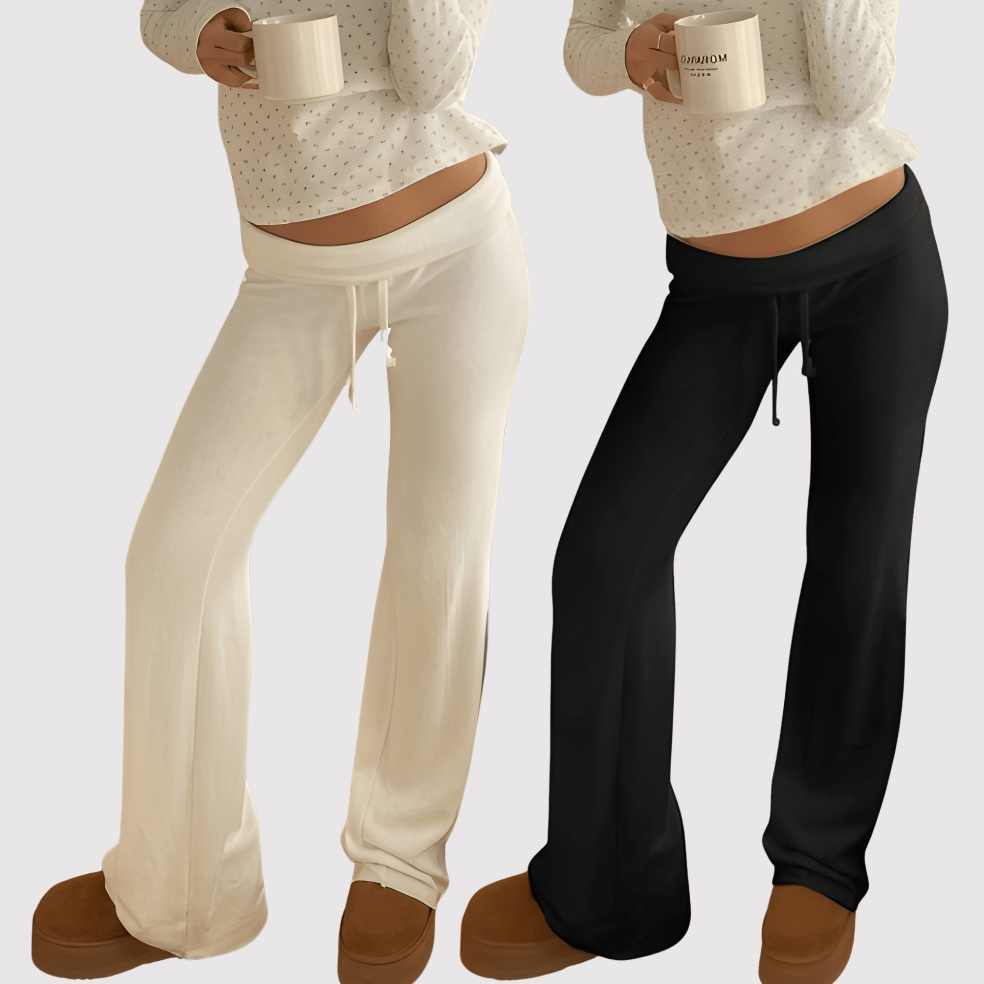 Pack Of 2 Straight Fit Casual Lounge Trousers With Drawstring For Women