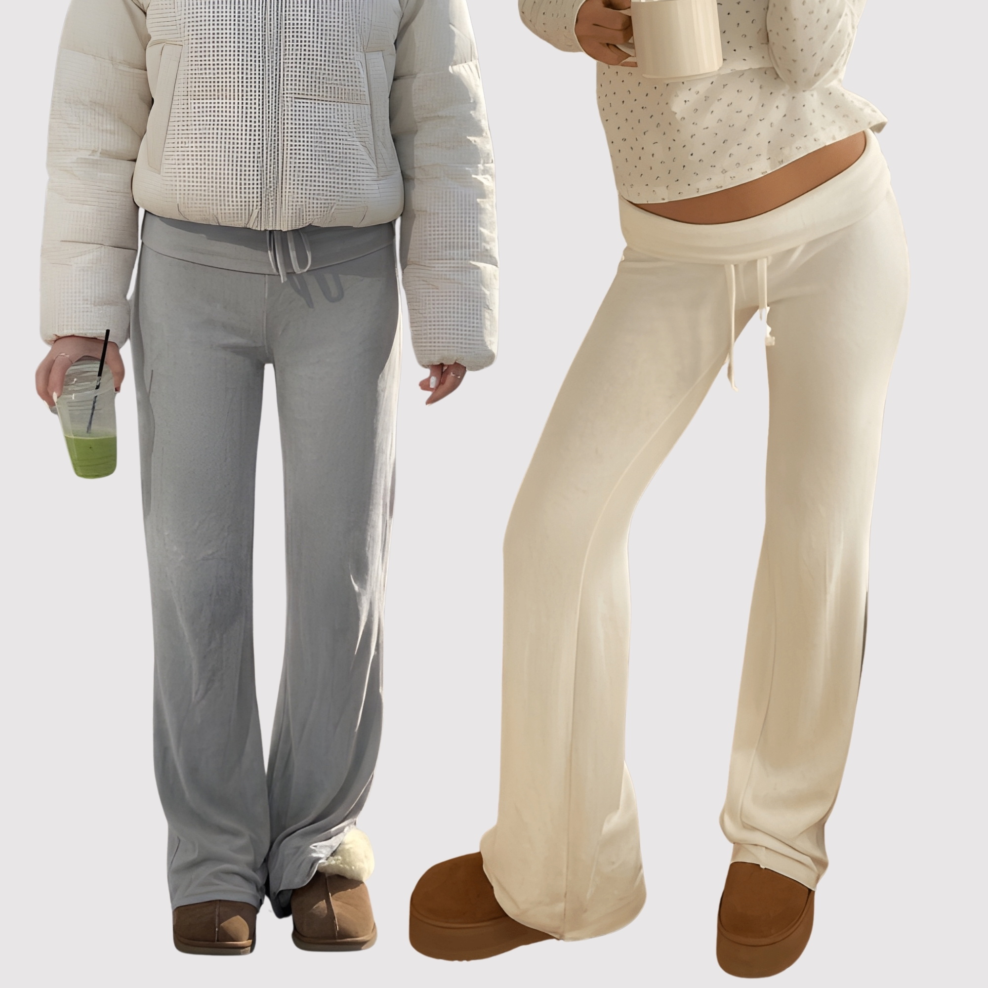 Pack Of 2 Straight Fit Casual Lounge Trousers With Drawstring For Women
