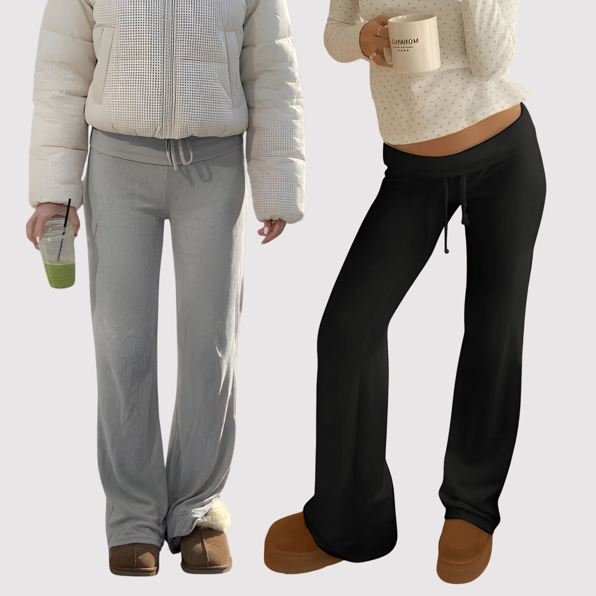 Pack Of 2 Straight Fit Casual Lounge Trousers With Drawstring For Women