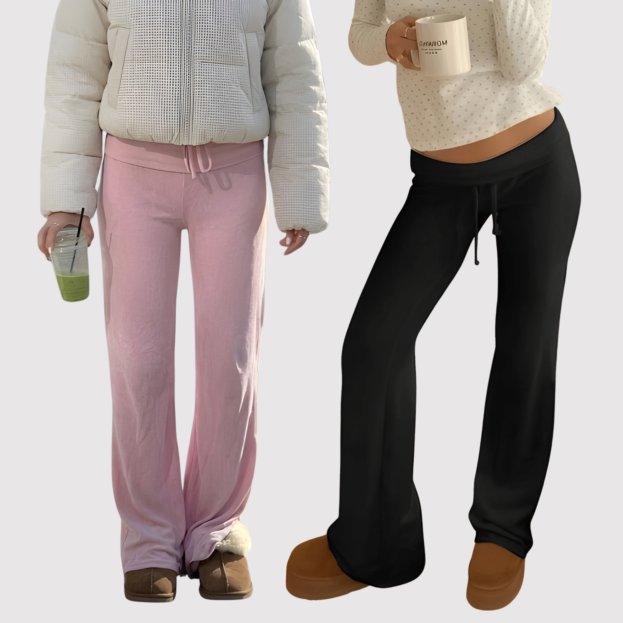 Pack Of 2 Straight Fit Casual Lounge Trousers With Drawstring For Women