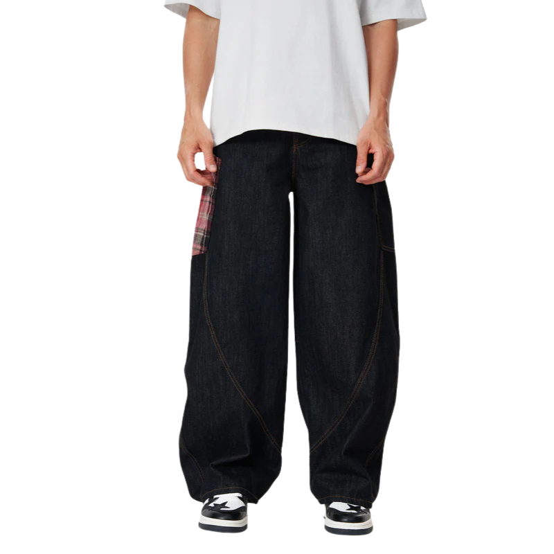 Plaid Pocket Barrel Jeans-My Comfy Pant
