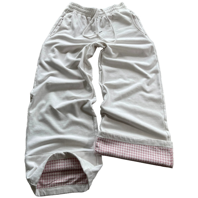 Plaid Lined Wide Length Drawstring Sweatpants With Side Pockets-My Comfy Pant