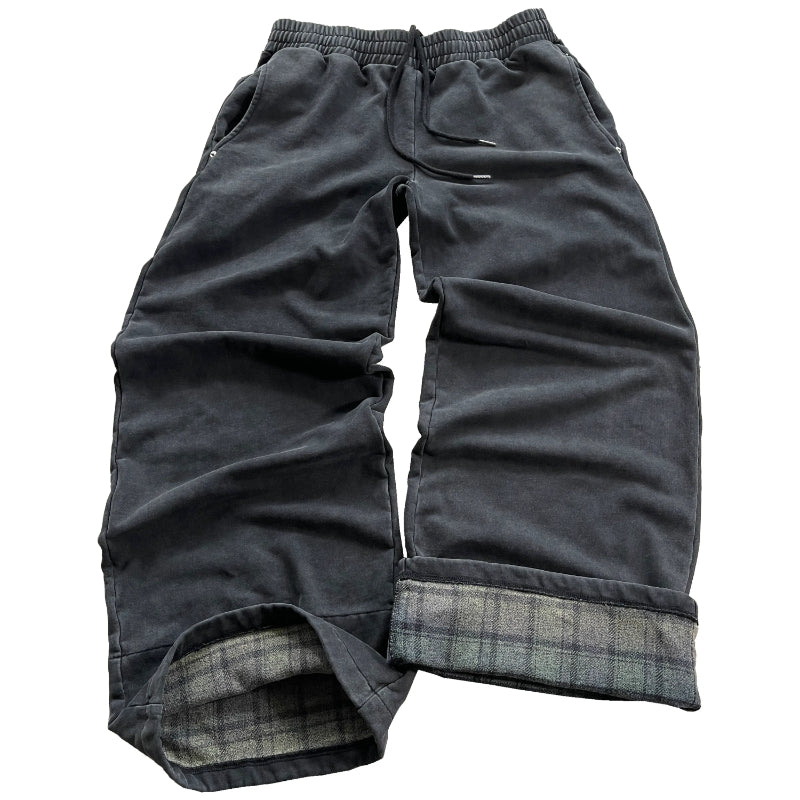 Plaid Lined Wide Length Drawstring Sweatpants With Side Pockets-My Comfy Pant