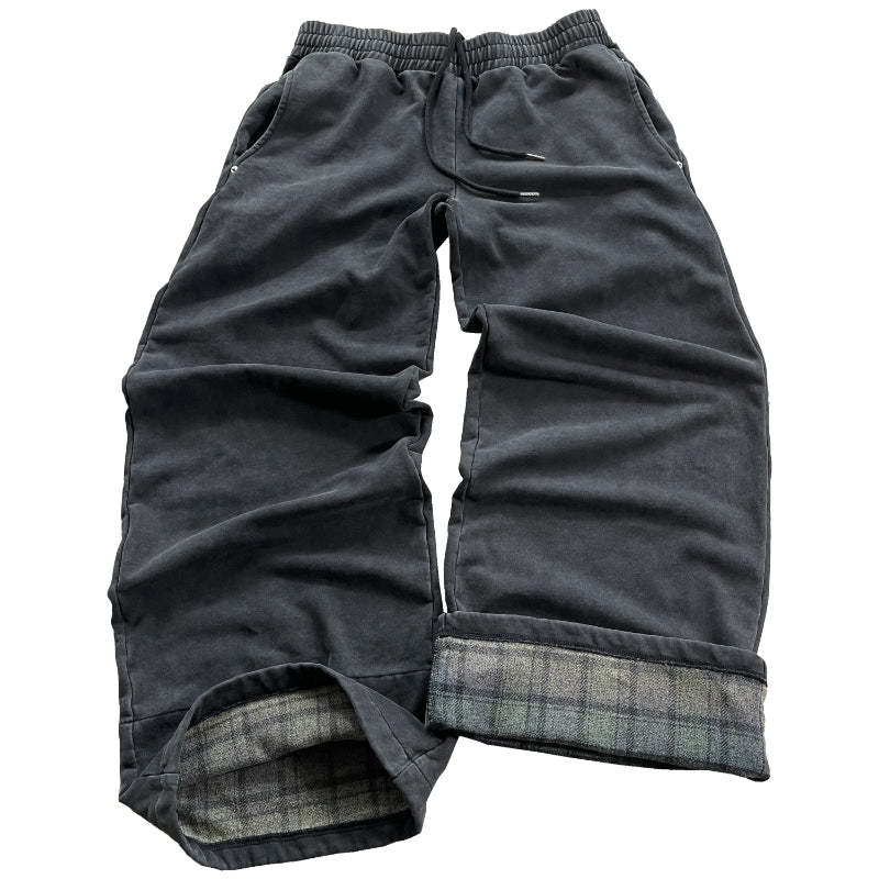 Plaid Lined Wide Length Drawstring Sweatpants With Side Pockets-My Comfy Pant