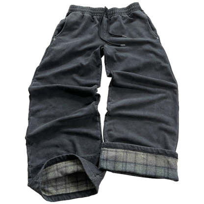 Plaid Lined Wide Length Drawstring Sweatpants With Side Pockets-My Comfy Pant
