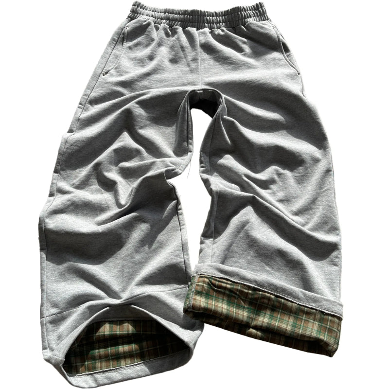 Plaid Lined Wide Length Drawstring Sweatpants With Side Pockets-My Comfy Pant