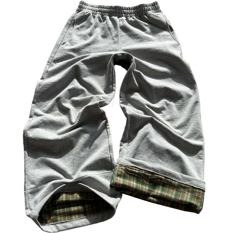 Plaid Lined Wide Length Drawstring Sweatpants With Side Pockets-My Comfy Pant