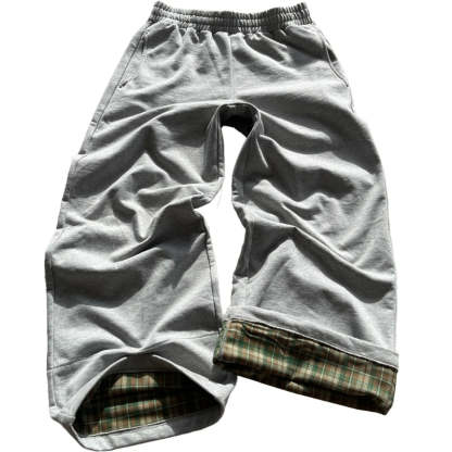 Plaid Lined Wide Length Drawstring Sweatpants With Side Pockets-My Comfy Pant
