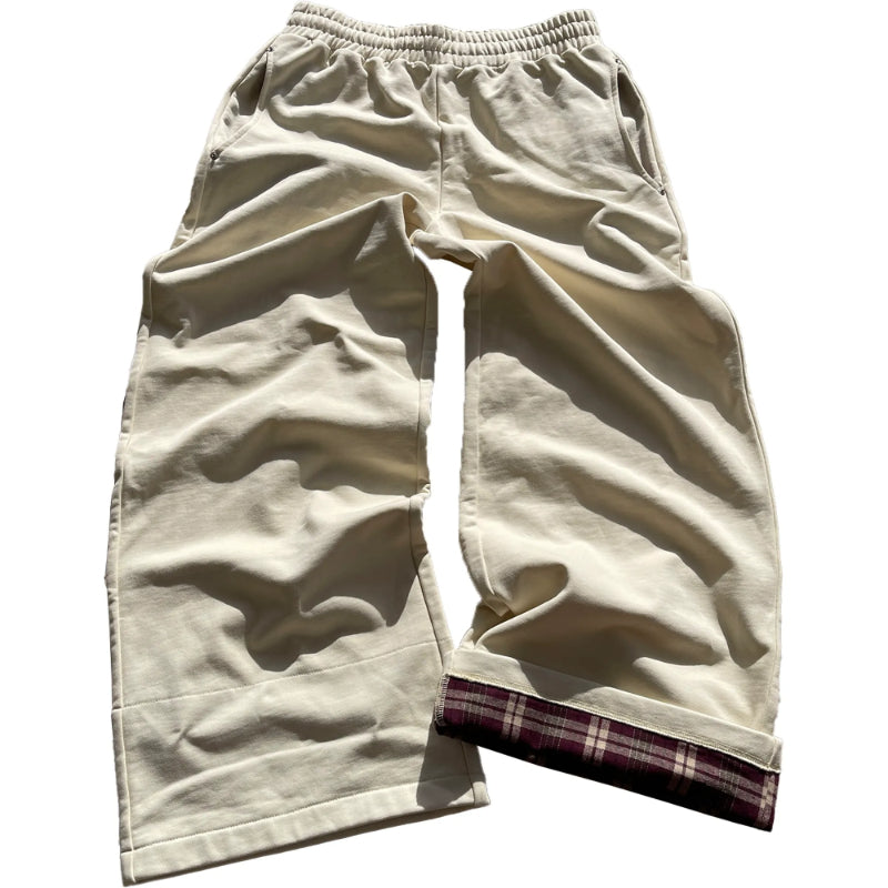 Plaid Lined Wide Length Drawstring Sweatpants With Side Pockets-My Comfy Pant