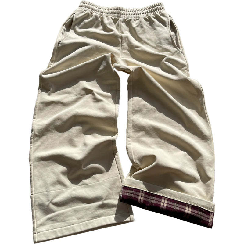 Plaid Lined Wide Length Drawstring Sweatpants With Side Pockets-My Comfy Pant