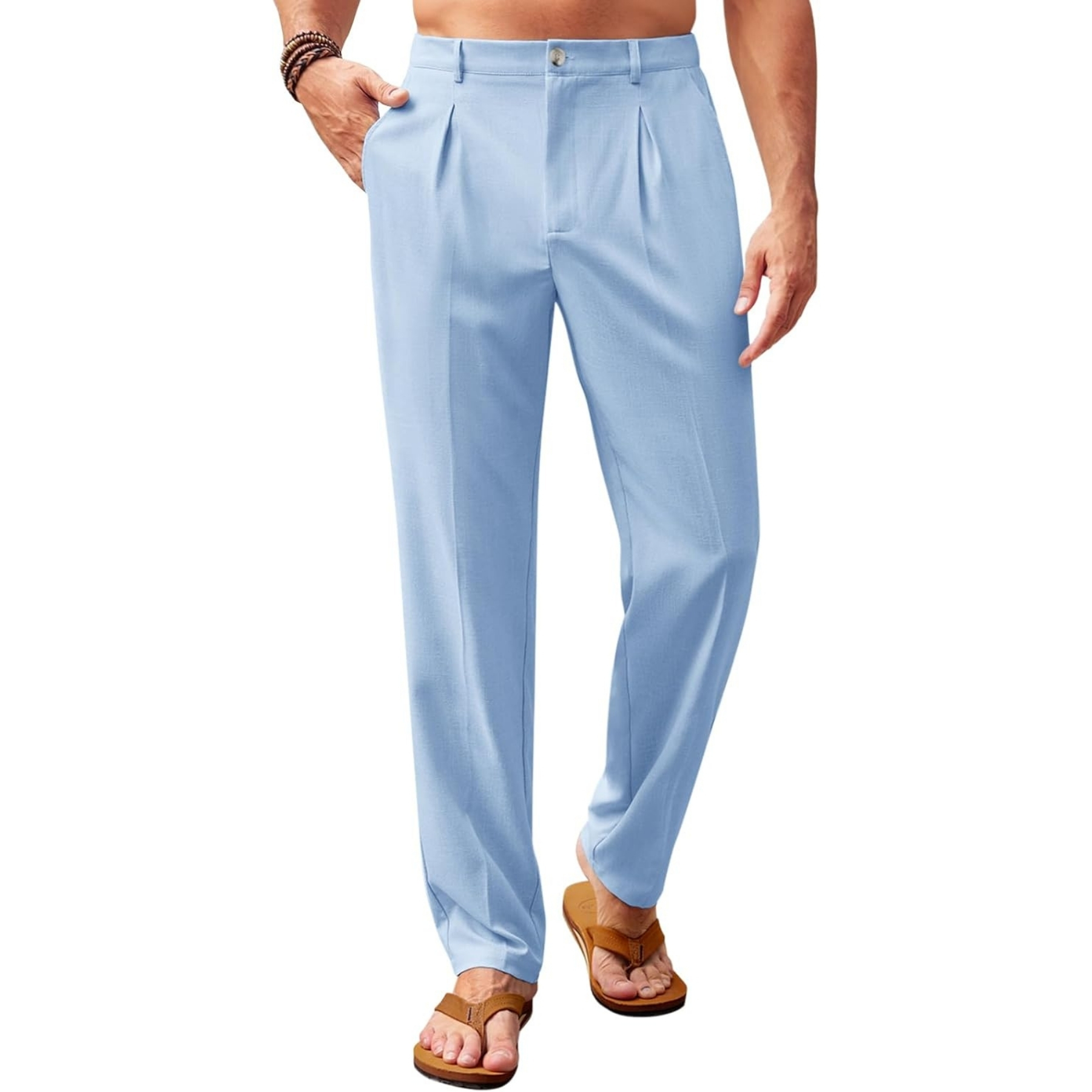 Pleated Slacks Summer Beach Yoga TrousersCasual Pleated Pants With Elastic Back And Lightweight Comfort For Men - Image 10