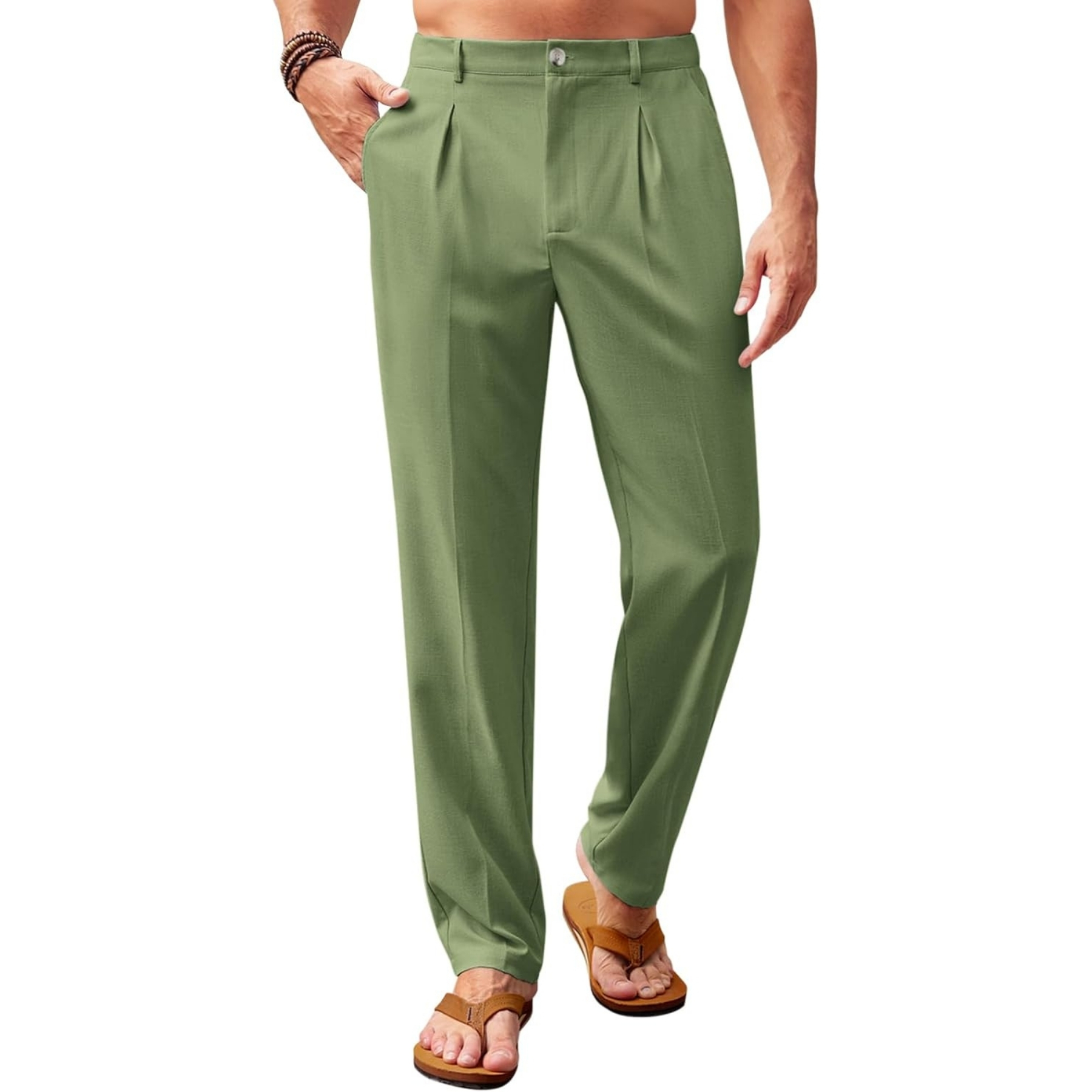 Pleated Slacks Summer Beach Yoga TrousersCasual Pleated Pants With Elastic Back And Lightweight Comfort For Men - Image 7