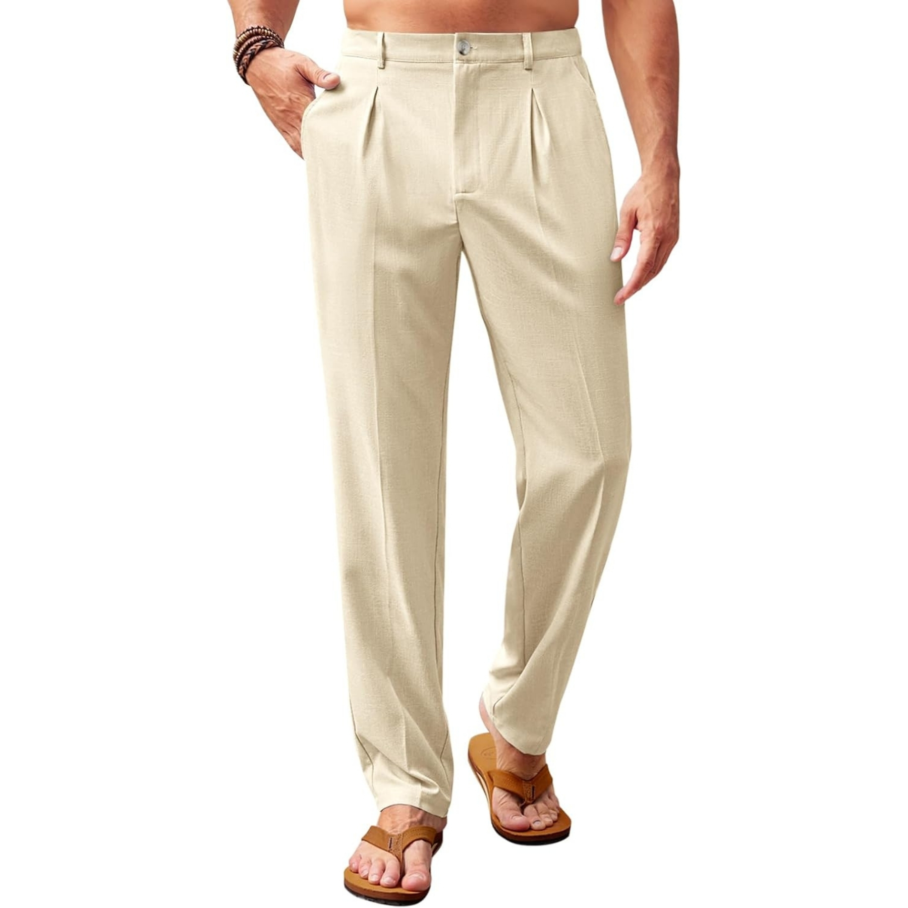 Pleated Slacks Summer Beach Yoga TrousersCasual Pleated Pants With Elastic Back And Lightweight Comfort For Men - Image 11