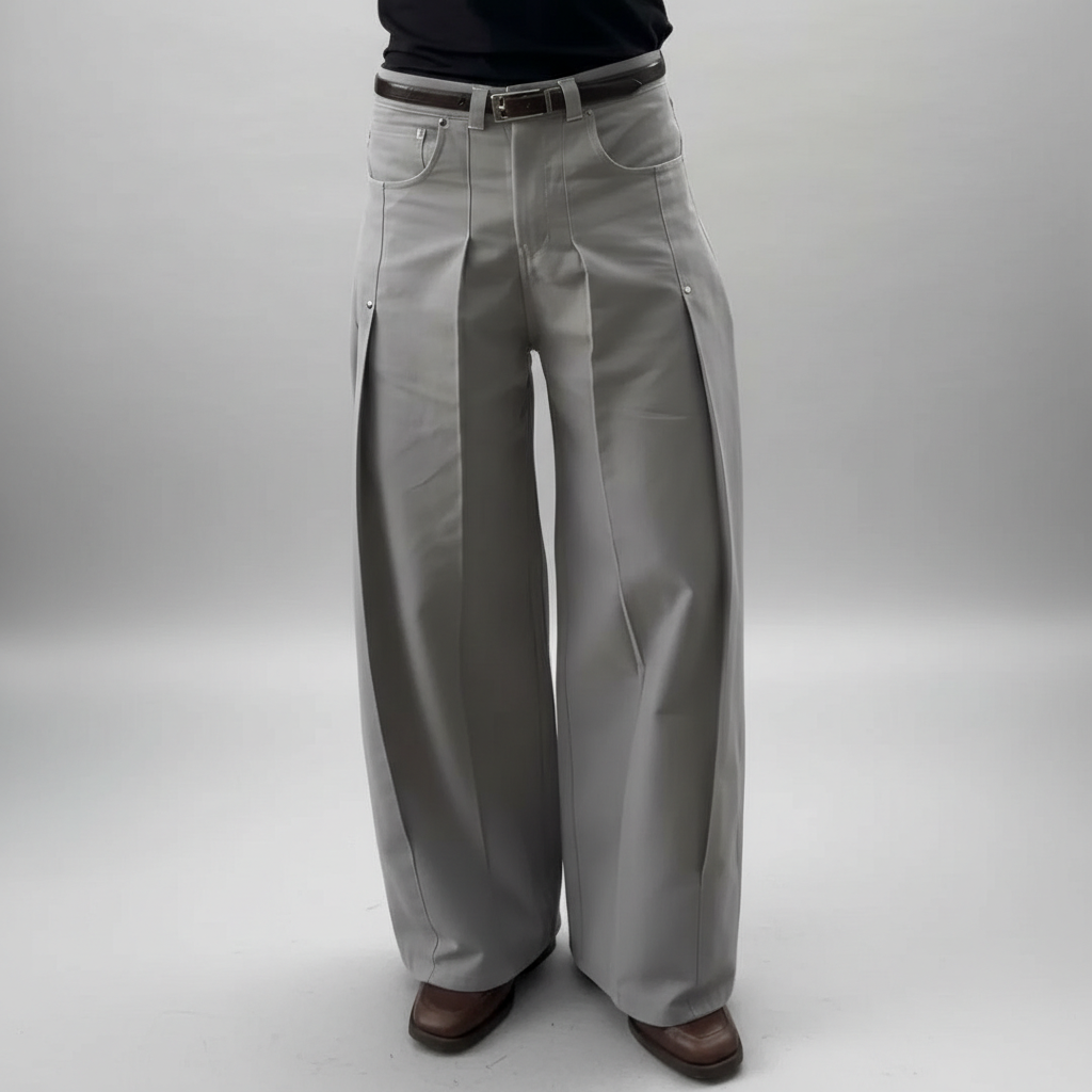 Pleated Wide Cut Tailored Suit Trousers