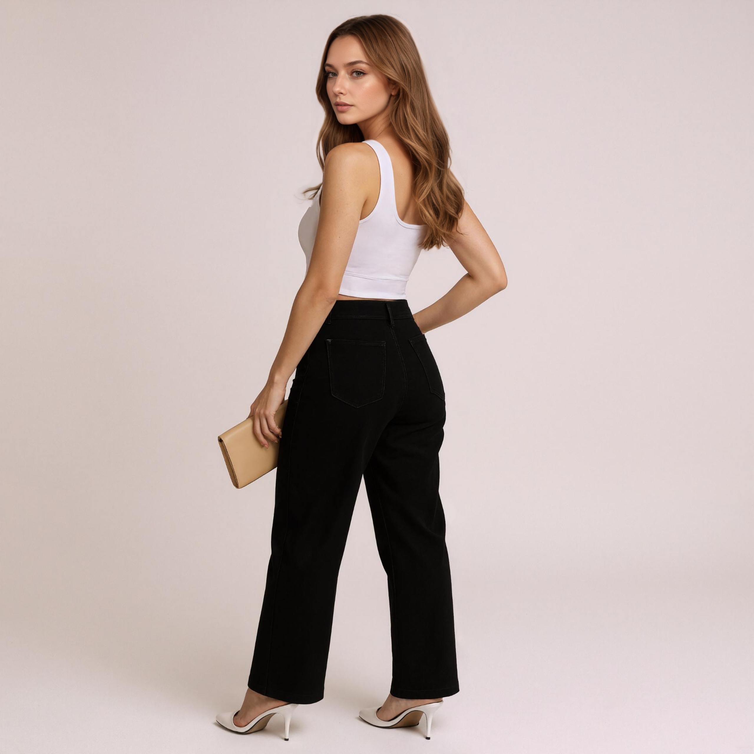 Pull On Denim Jeans Front Seam Accent