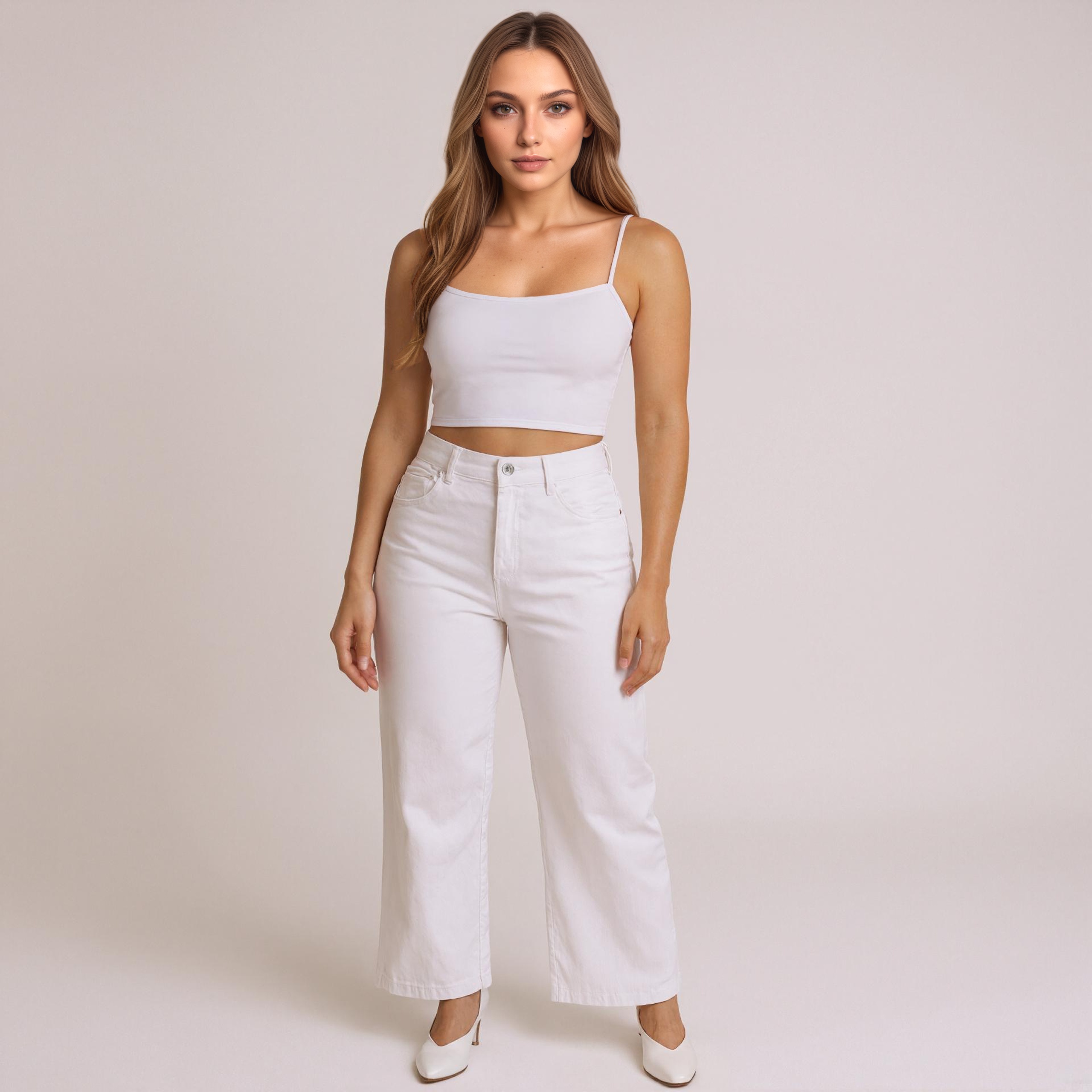 Pull On Denim Jeans Front Seam Accent