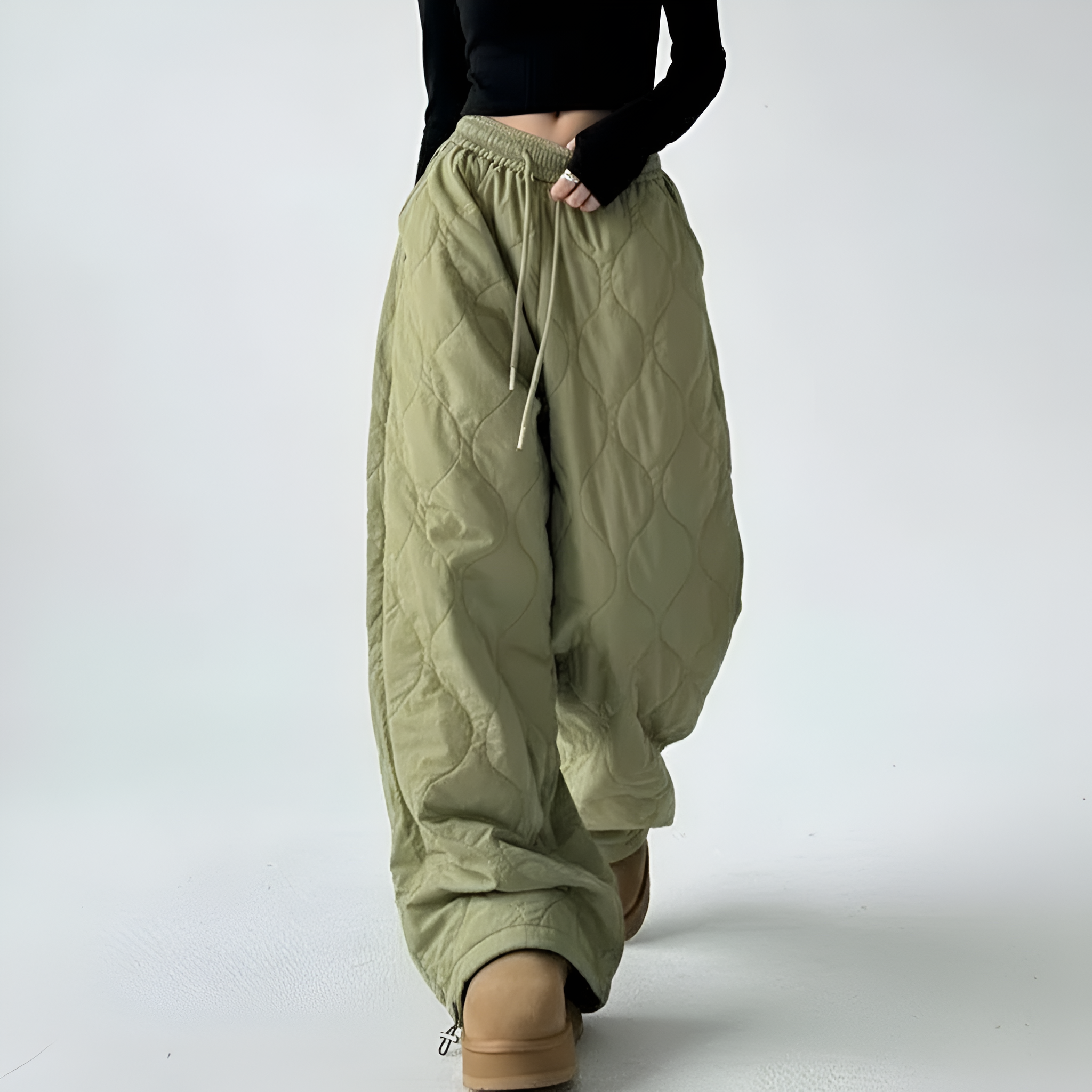Quilted Drawstring Loose Fit Winter PantsQuilted Drawstring Loose Fit Winter Pants - Image 7