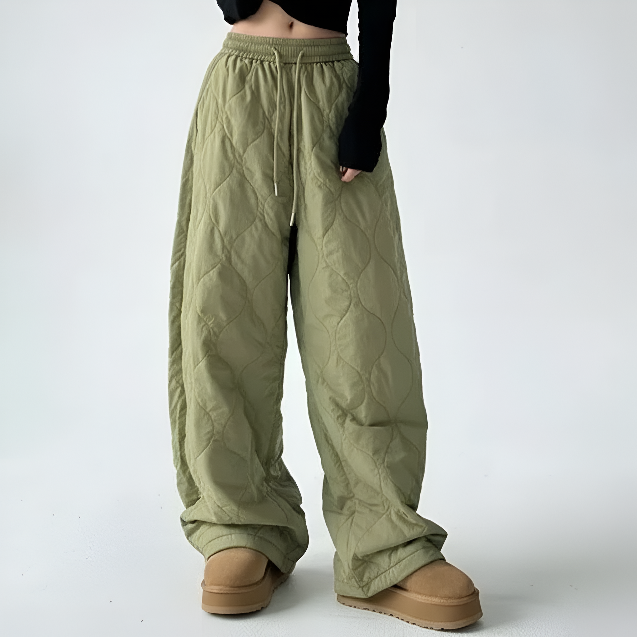 Quilted Drawstring Loose Fit Winter PantsQuilted Drawstring Loose Fit Winter Pants - Image 5