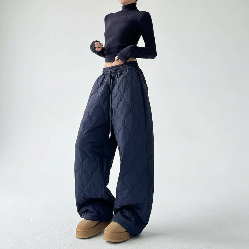 Quilted Drawstring Loose Fit Winter Pants