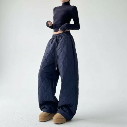 Quilted Drawstring Loose Fit Winter Pants