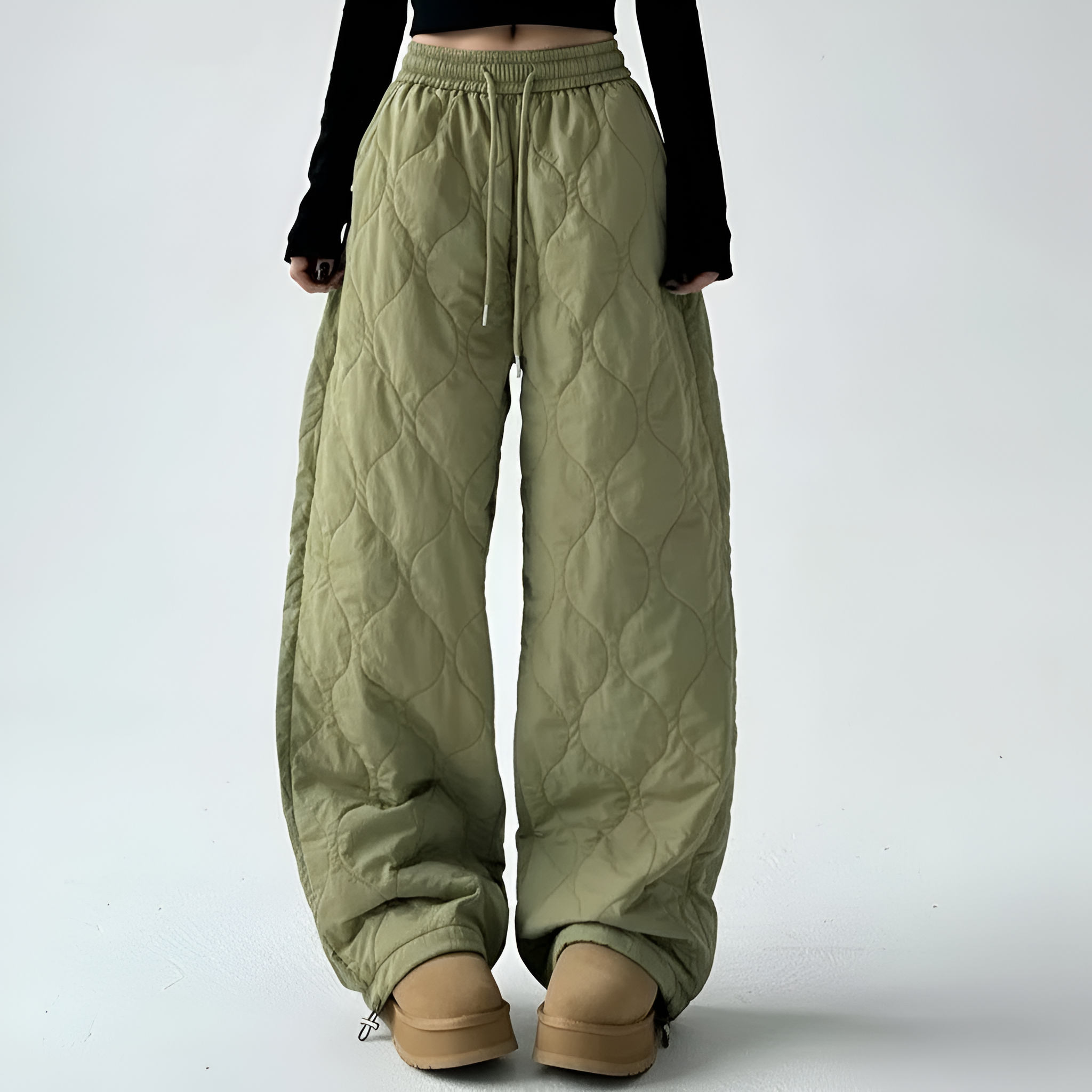 Quilted Drawstring Loose Fit Winter Pants