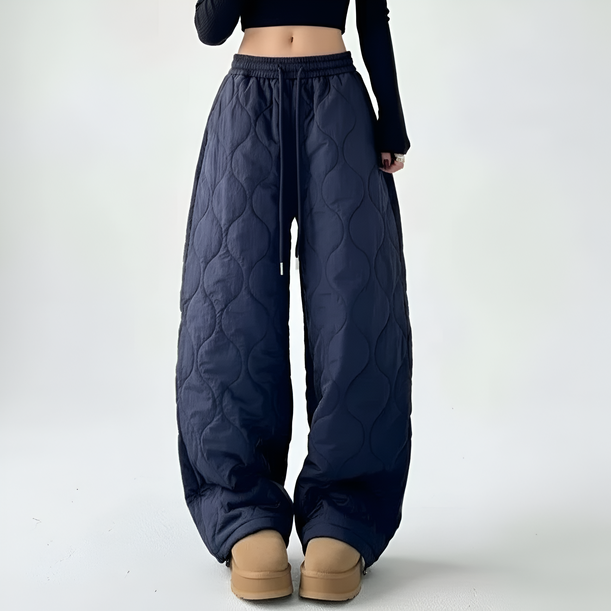 Quilted Drawstring Loose Fit Winter Pants