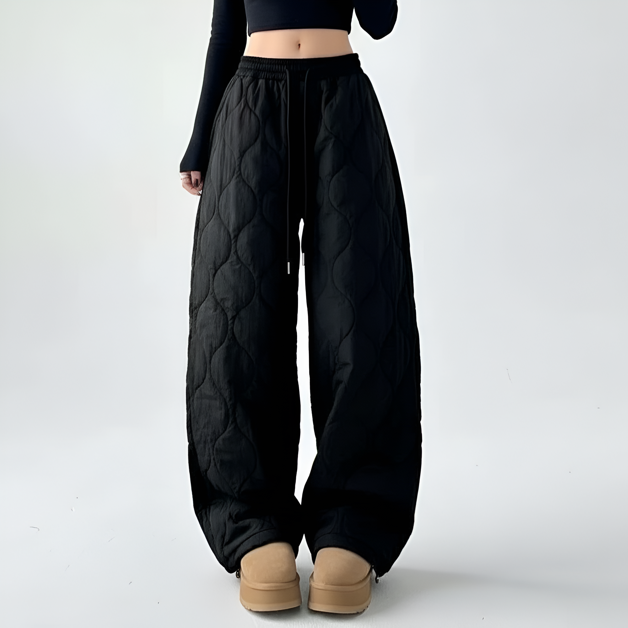 Quilted Drawstring Loose Fit Winter Pants