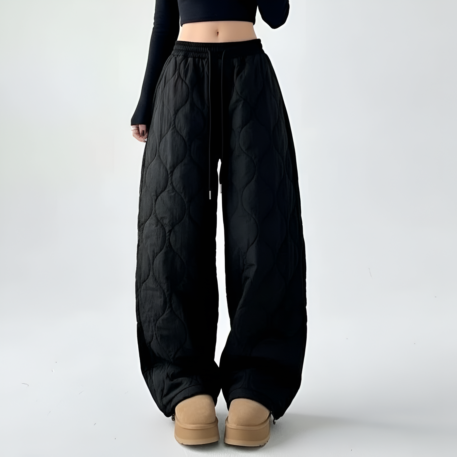 Quilted Drawstring Loose Fit Winter Pants