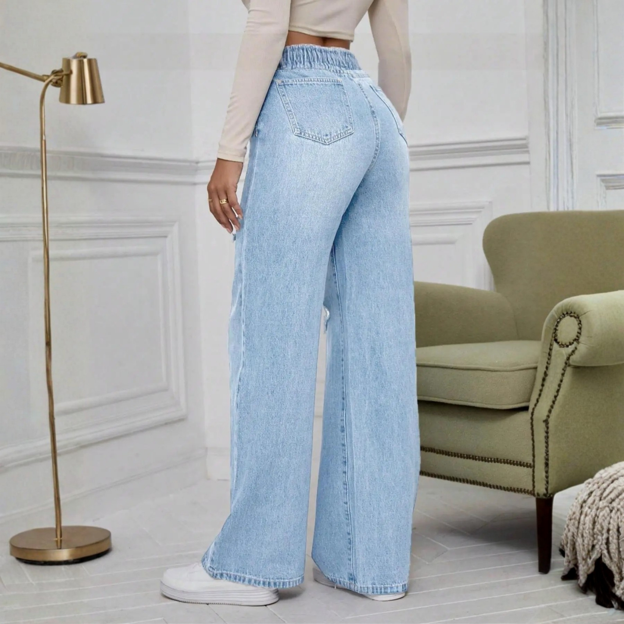 Ripped Loose Fit Button Fly Denim Jeans