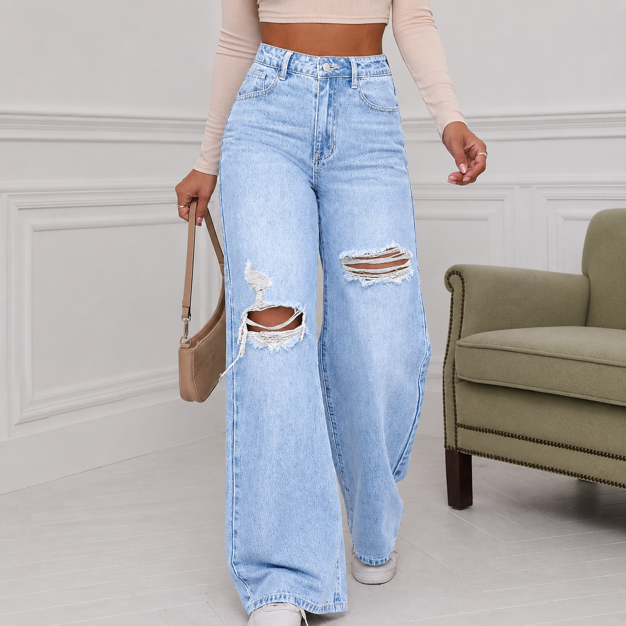 Ripped Loose Fit Button Fly Denim Jeans
