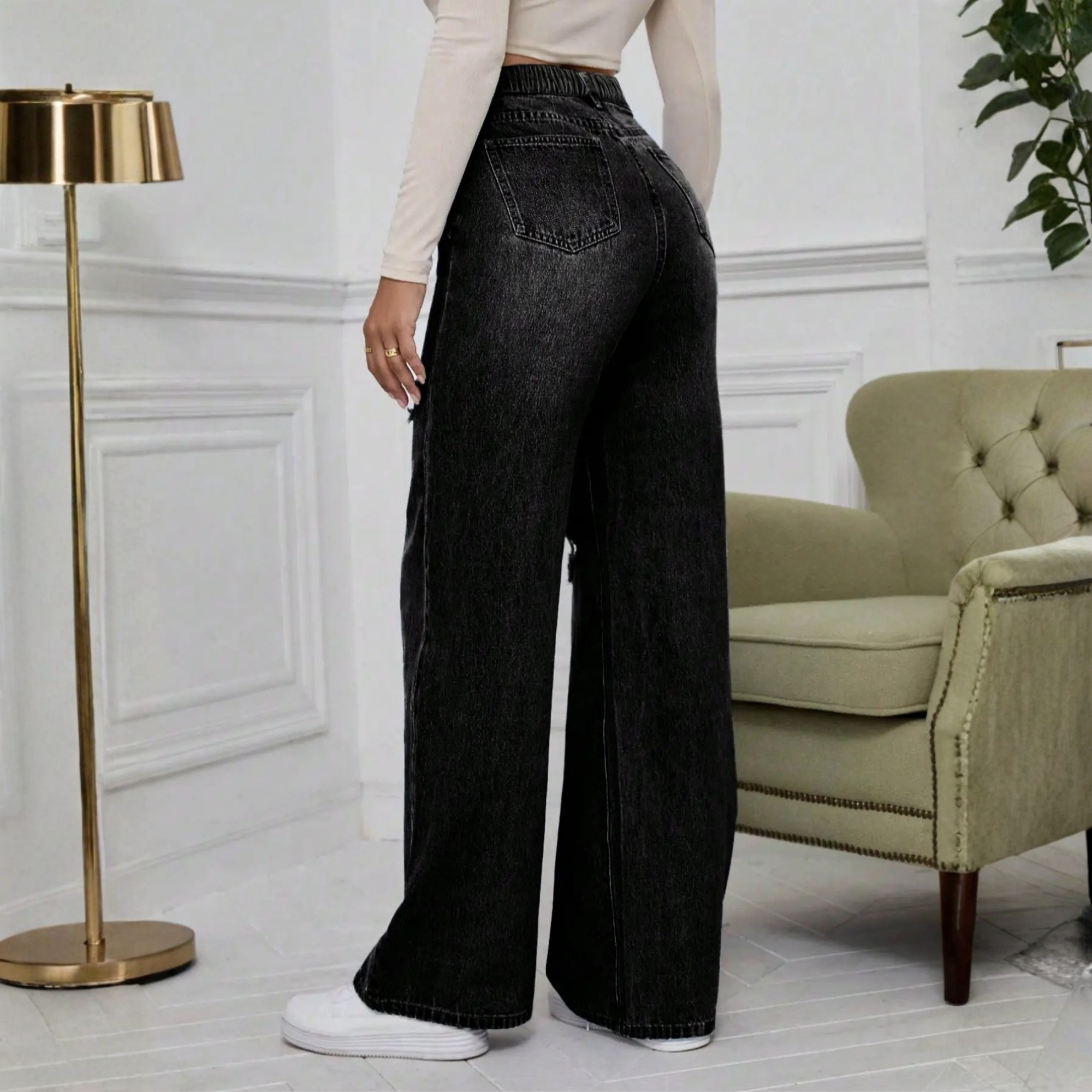 Ripped Loose Fit Button Fly Denim Jeans