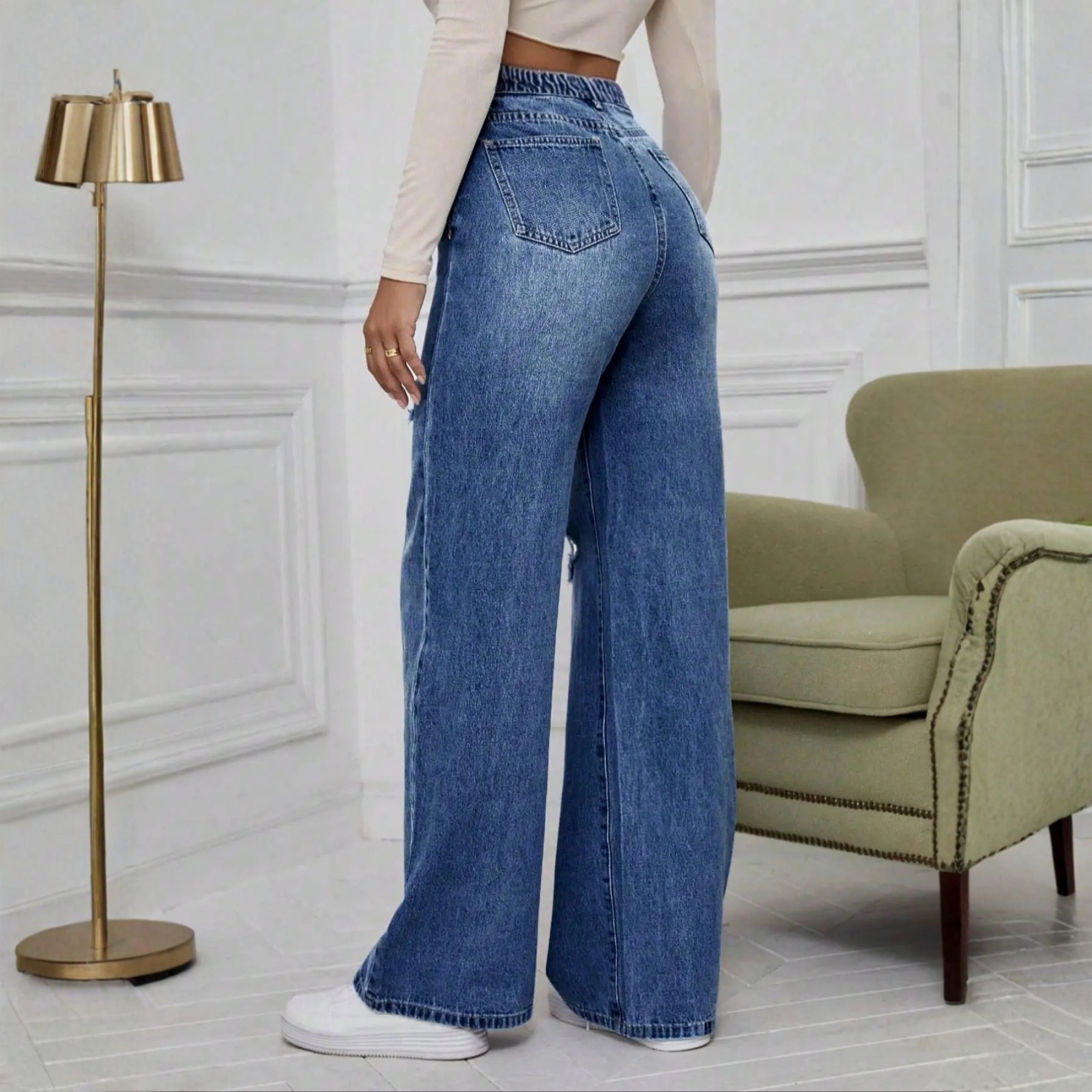 Ripped Loose Fit Button Fly Denim Jeans