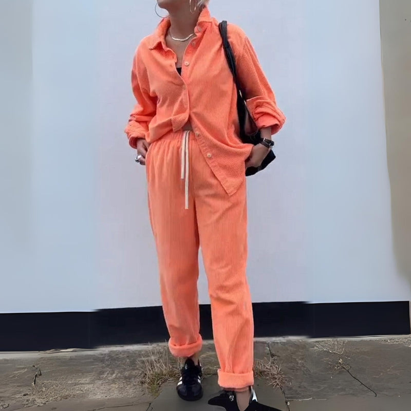 Solid Color Corduroy Casual Pants Suit-My Comfy Pant