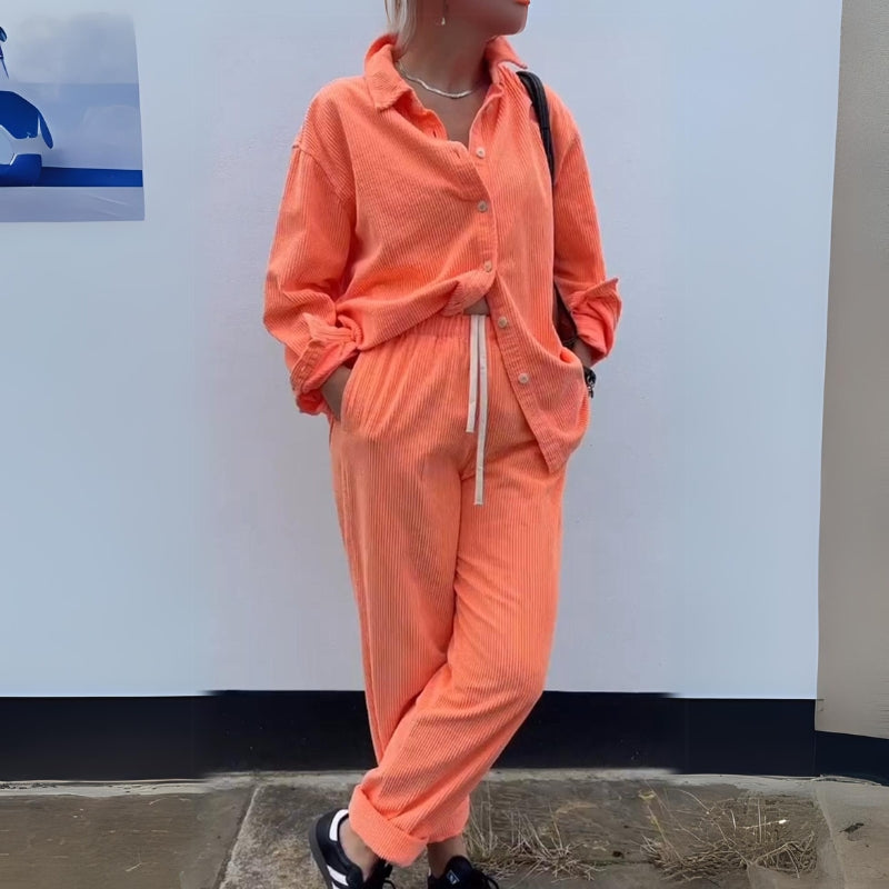 Solid Color Corduroy Casual Pants Suit-My Comfy Pant