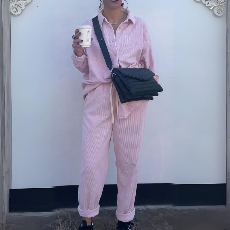 Solid Color Corduroy Casual Pants Suit-My Comfy Pant