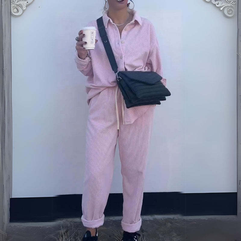 Solid Color Corduroy Casual Pants Suit-My Comfy Pant