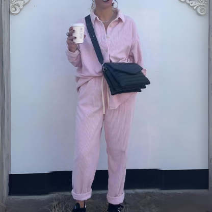 Solid Color Corduroy Casual Pants Suit-My Comfy Pant