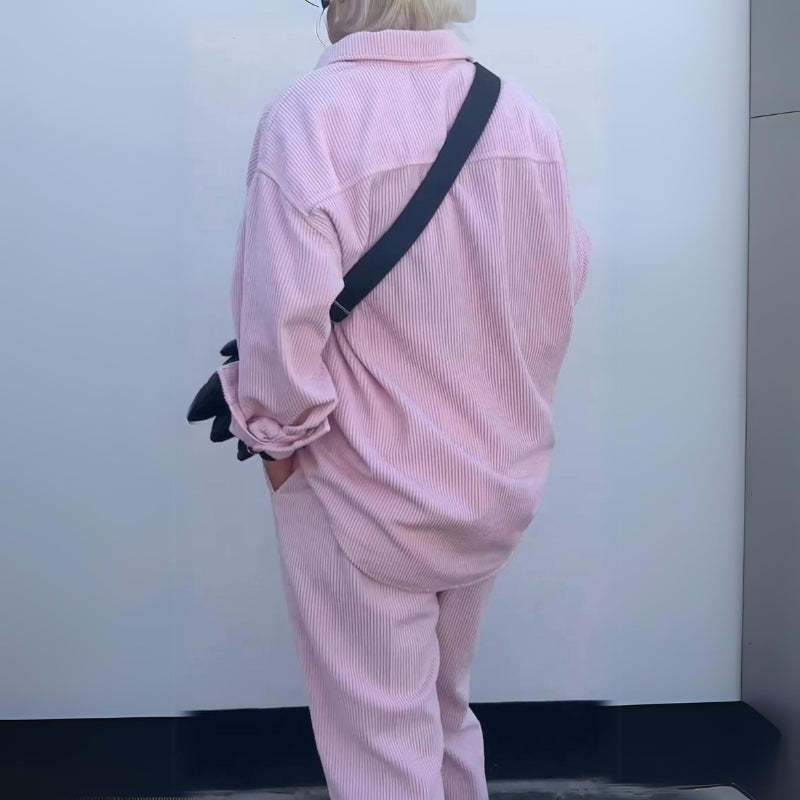 Solid Color Corduroy Casual Pants Suit-My Comfy Pant