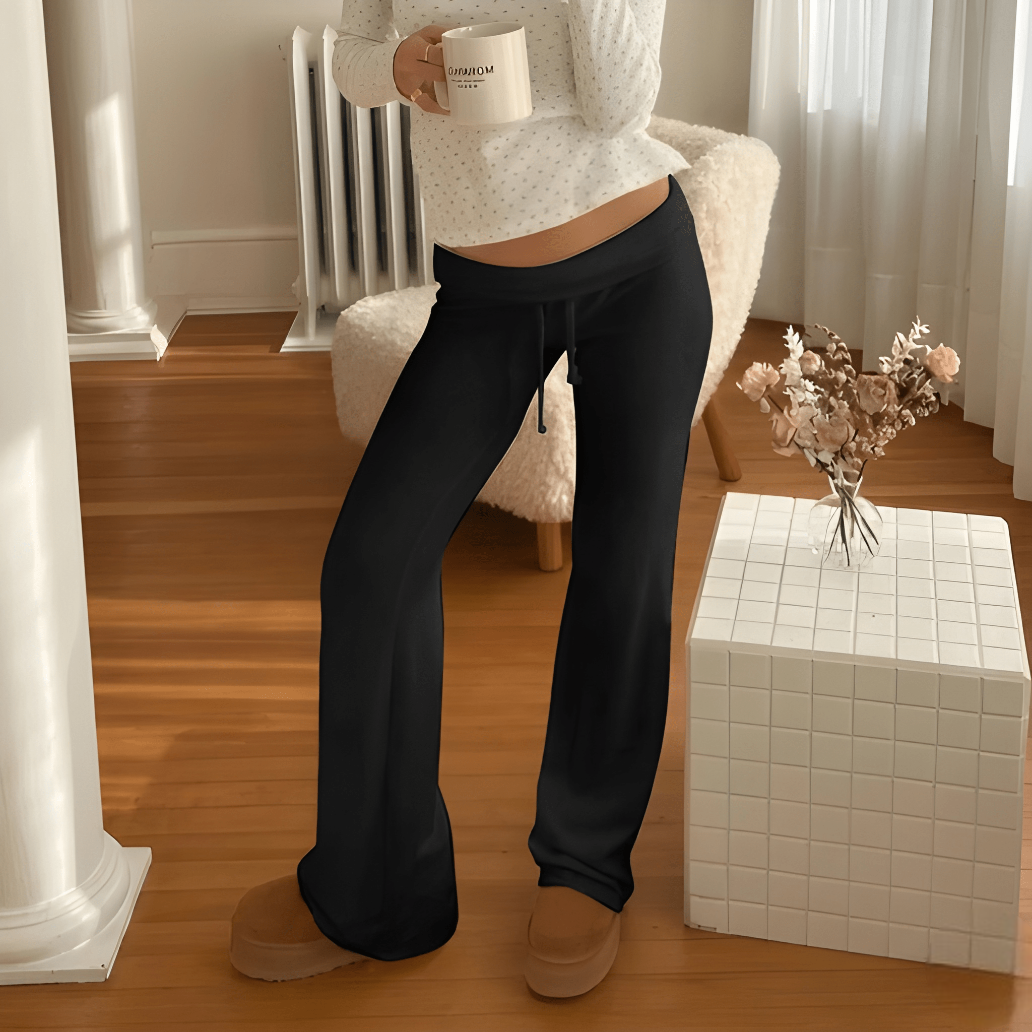 Straight Fit Casual Lounge Trousers With Drawstring For Women