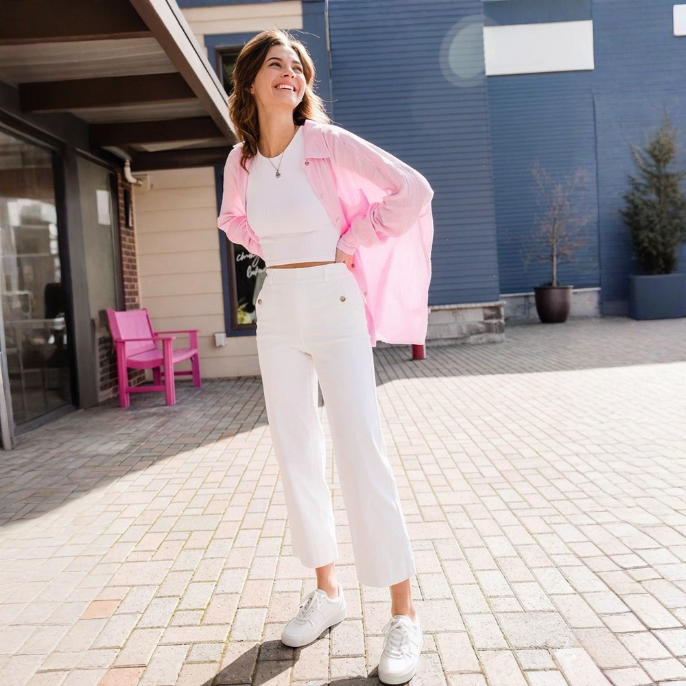 Stretch Twill Cropped 4 Way Wide Pant 