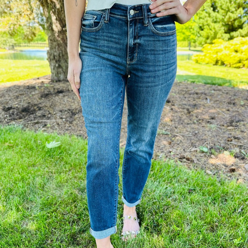 JB Tummy Control Cuffed Stretchable Jeans-My Comfy Pant
