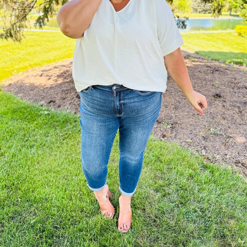 JB Tummy Control Cuffed Stretchable Jeans-My Comfy Pant