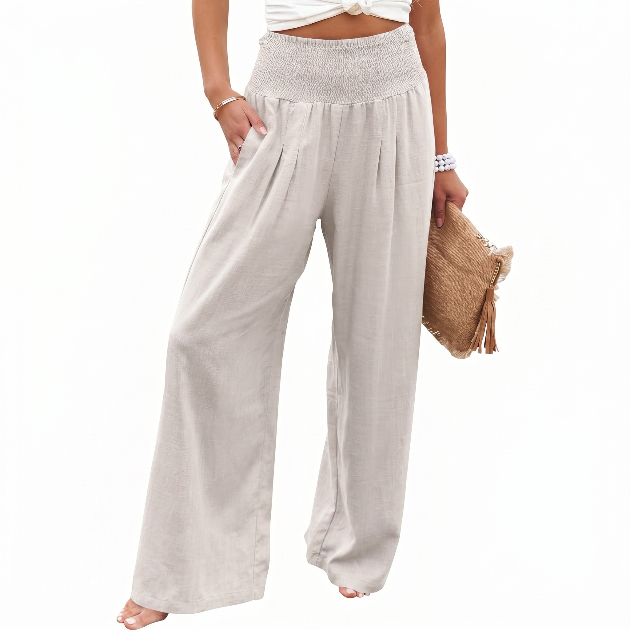Summer And Boho Casual Wide Leg Linen Palazzo For Women